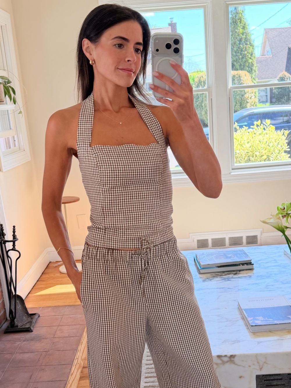 Aritzia linen gingham halter top